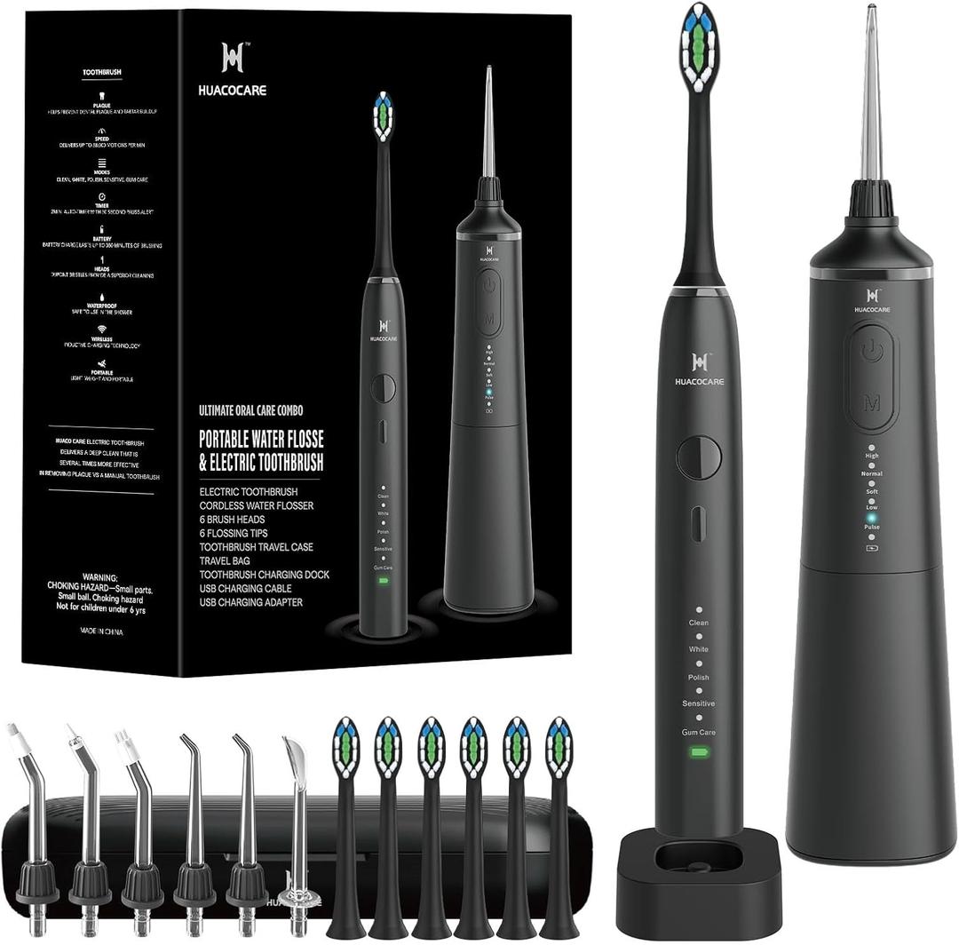 Upgraded Pro Dental Care Kit: 5-Mode Water Flosser & 50,000 VPM Sonic Electric Toothbrush | Premium Oral Clean Set with Enhanced Cleaning Modes, Larger Tank & Refined Design for Advanced Gum Health