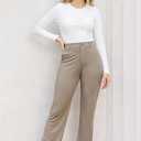 Bamans Womens Dress Pants Flare Leggings Work Office Pants Wide Leg Slacks High Waist Bootcut Business Trousers (Brown, L)