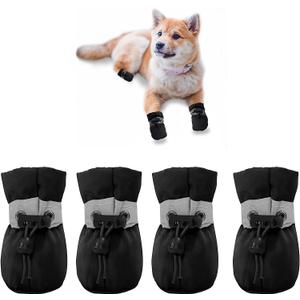 YAODHAOD Dog Shoes for Hot Pavement, Anti-Slip Sole Dog Boots & Paw Protector for Summer, Reflective Straps Dog Booties for Small Medium Dogs, Indoor Use 4PCS (Black, Size: 5) (Size 5: 1.96"x1.57"(L*W))