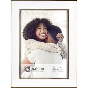 Malden International Designs 5x7 White Metal Picture Frame Shiny Gold Finish