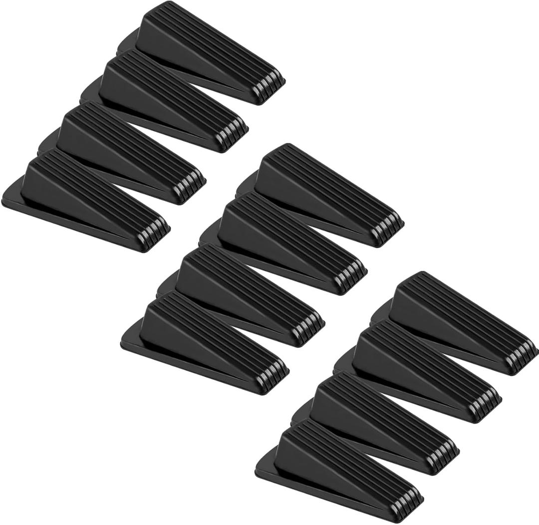 12 Pack Door Stoppers for Bottom of Door, 4.8x2.2x1.3in Door Stops, Rubber Door Stopper Wedge, Sturdy Stackable Door Stops for Floor (Black)