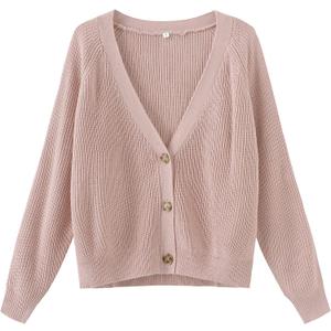 TASAMO Women's Long Sleeve Knit Sweater Open Front Cardigan Button Loose Outerw S, 05 Light Pink