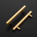 Ravinte 10 Pack Brass 4-1/2 Inch Hole Center Champagne Gold Handles Square Cabinet Hardware Stainless Steel Pulls for Kitchen Cupboard Drawers 7 Inch Overall Length