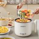 Dezin Electric Pot with Steamer, 1.8L Dual Power Ramen Cooker, Portable Non-Stick Hot Pot Electric for Soup, Pasta, Egg, Oatmeal, Overheat & Boil-Dry Protection, Ideal for Dorm, Office(Beige)
