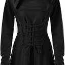 Womens Renaissance Vintage Hooded Costume Dress Lace Up Robe High Waist Dress with Thumb Hole (Small, Black)