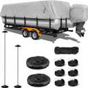 1200D Pontoon Boat Cover with Support Poles 2 Pack, Heavy Duty Pontoon Boat Cover, 21-24 ft Boat Cover for Pontoon with Motor Cover, Adjustable 16 Tie Down Straps,Gray Size: Length: 21'-24' Beam Width: up to 102"