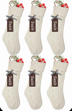 KaKaPops Christmas Stockings, 18 Inches Christmas Stocking with Name Tags Cable Knitted Stocking Decorations for Holiday Party Decor (6pcs Ivory)