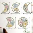 KOYILTD 5 Pieces Boho Wall Decoration Wooden Moon Room Decor Colorful Floral Wall Art Room Decor Aesthetic Farmhouse Wall Decor for Home Bedroom Living Room Bathroom (Colorful)