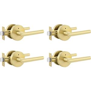 goldenwarm Gold Door Handles Interior, Zinc Alloy Brushed Gold Privacy Door Handles, Heavy Duty Brass Interior Lever Doorhandles for Bedroom Bathroom Modern (4 Pack)