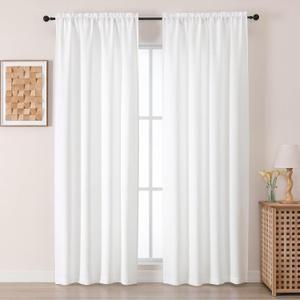 Chyhomenyc White Curtains 84 Inches Long 2 Panels, Light Filtering Textured Window Curtains for Living Room, Elegant Soft Airy Brighten UP Room Farmhouse Bedroom Curtain, Each 42Wx84L, 2PCS