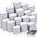 100 Pcs Metal Hinged Tin Box Rectangular Small Tin Container with Lid Mini Portable Tinplate Storage Box for Drawing Pin, Candies, Jewelry, Crafts, Button, Pill 2.4 x 1.8 x 0.6 Inch(White)