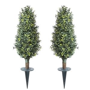 36inch Boxwood Topiary with Ground Spike, Artificial Plants Outdoor with Stake (Set of 2)