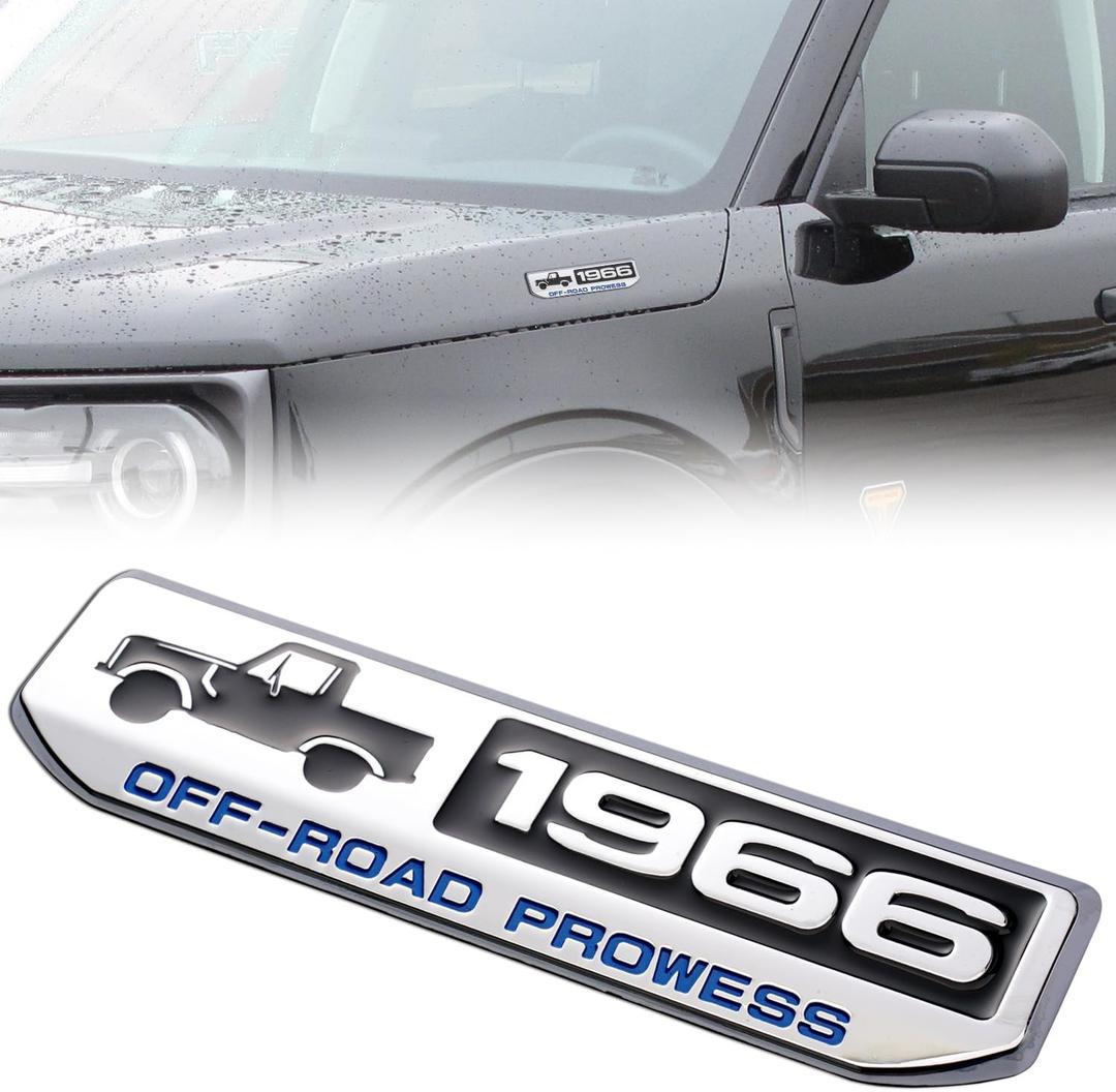 5.5" Badge Emblem for Bronco, 1966 Off-Road Prowess, Stainless Steel, 3D Emblem for Tailgate and Sides Compatible with Bronco & Bronco Sport 2021 2022 2023 2024 Accessories (Silver & Black)