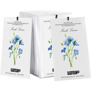 MYARO 12 Pack Fresh Linen Scented Sachets for Drawer, Closet & Car Air Freshener Bags | Odor Eliminator & Fabric Refresher | Crisp, Clean Home Fragrance Gift Set