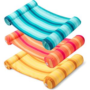Sloosh Pack of 3 4-in-1 Inflatable Pool Floats - Water Hammock Lounges, Multi-Purpose Swimming Pool Accessories (Saddle, Lounge Chair, Drifter) for Pool, Lake, Outdoor, Beach (Cyan/Orange/Red)
