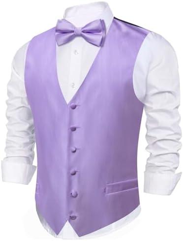 Barry.Wang Men's Waistcoat Bowtie Set Paisley Jacquard Silk V-Neck Vest Handkerchief Cufflinks Formal/Leisure Wedding Party S