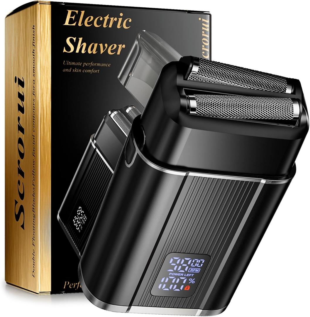 Foil Shavers for Men, Scrorui High Speed Double Floating Blades Electric Razor, IPX6 Waterproof Dry/Wet, 2 Adjustable Speed Electric Shaver