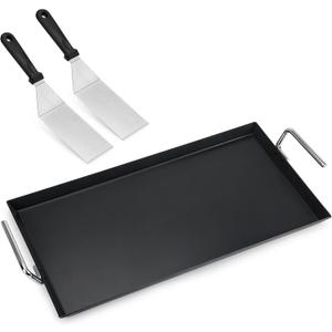 Stanbroil Double Burner Griddle Pan with 2 Spatulas, 20"x11" Nonstick Coating Stovetop Griddle for Gas Cooktops and Outdoor Gas/Charcoal Grill, Black