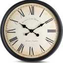 Bernhard Products Large Decorative Wall Clock 20 Inch Silent Non Ticking Battery Operated Quartz Vintage Stylish with Rustic Black Rim for Home Living/Dining Room Kitchen & Over Fireplace