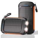 Portable Charger Solar Power Bank 20000mAh with USB-A and USB-C 5V/3A Output Port Orange Battery Pack Compatible with iPhone, Samsung, Waterproof Emergency LED Flashlights Perfect for Camping, Hiking
