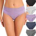 Womens Underwear Cotton Lace Panties Soft Bikini Panty Comfortable Hipster Stretch Full Ladies Briefs 5 Pack (Large, Purple)
