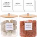 Glass Jars for Laundry Room Organization, Laundry Pods Container with 27 Labels, Detergent Holder with Bamboo Lid, Cute Storage Jars (Set of 2)