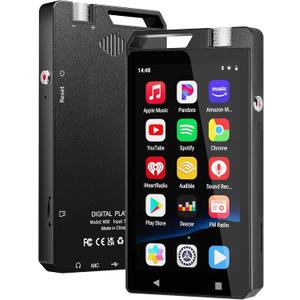 96GB MP3 Player with Bluetooth & WiFi, 4" HD Full Touch Screen MP4 Player (3GB RAM+32GB ROM), Supports Spotify, Amazon Music & YouTube, 1080P Video Without Conversion, Includes 64GB Card