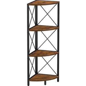Snughome Rustic Corner Shelf Stand for Desktop, 4 Tier Corner Storage Plant Shelf, Freestanding Corner Shelf Display Rack, Multi-Unit Organizer for Living Room, Home Office, Small SpaceRustic Brown