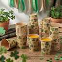 Jingmore 50 Pcs Kraft Paper St. Patrick's Day Shamrock Coffee Cups, 12oz Disposable Irish Green Clover Disposable Beverage Cups for St. Patricks Day, Irish Party, Holiday, Office