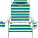 Caribbean Joe Folding Beach Chair, 5 Position Lightweight, Portable Reclining Outdoor Camping Chair with Headrest, Shoulder Strap, and Cup Holder, Bold Stripe