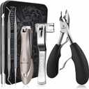 Toenail Clippers for Seniors Thick Toenails, Toe Nail Clippers Adult Thick Nails Long Handle, Heavy Duty Nail Clippers Kit 6Pcs Black