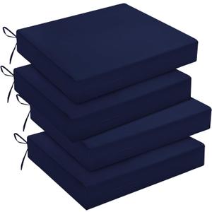 downluxe Outdoor Chair Cushions Set of 4 for Patio Furniture, Water-Resistant Square Corner Patio Chair Cushions with Ties, High Density Foam Outdoor Seat Cushion, 18.5" X 16" X 3", Navy
