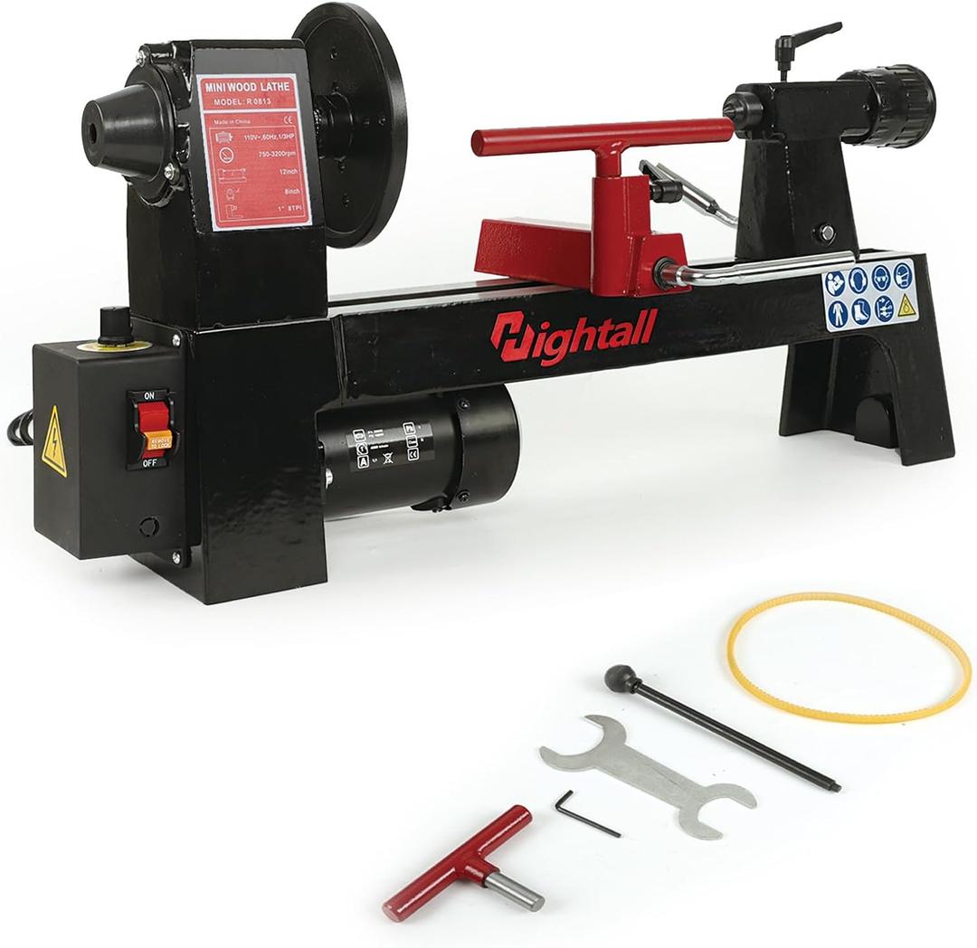 Wood Lathe Machine, 8x 12 inch Benchtop Wood Lathe,1/3 HP Infinitely Variable Speed 750-3200 RPM,for Woodworking, Woodturning