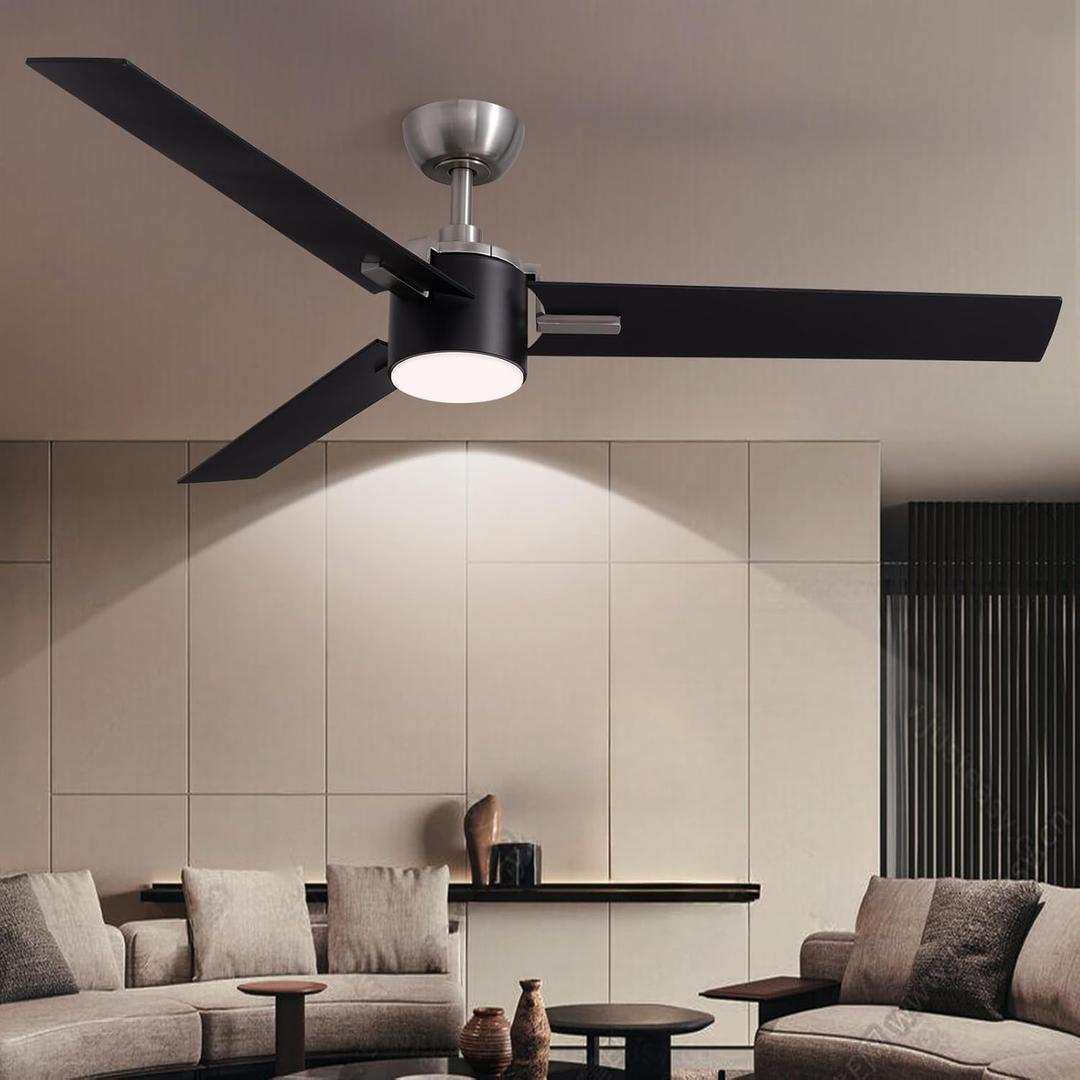 Ceiling Fans with Lights, 56 Inch Black Ceiling Fan with Light, Reversible Quiet DC Motor, Modern Ceiling Fan with Light and Remote, Energy Efficient Indoor/Outdoor Use, Matte Black