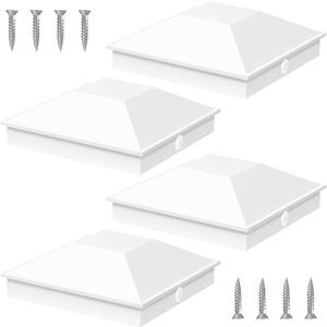 Goovilla 4x4 Post Caps White(Actual 3.5" x 3.5"), 4 Pack Fence Post Caps with 8 Screws and Easy Installation, Sturdy Waterproof Plastic Deck Post Caps with Frosted Finishing Touch, Protect Wood Post