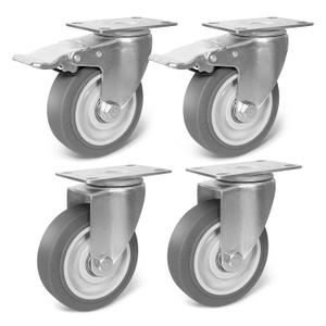 4 Inch Caster Wheel, Rubber Wheels Silent Castor- Set of 4 Heavy Duty Caster Wheels with Brake 1600Lbs, Industrial Plate Casters Wheels for Cart Furniture Workbench (2 Brake & 2 Swivel)