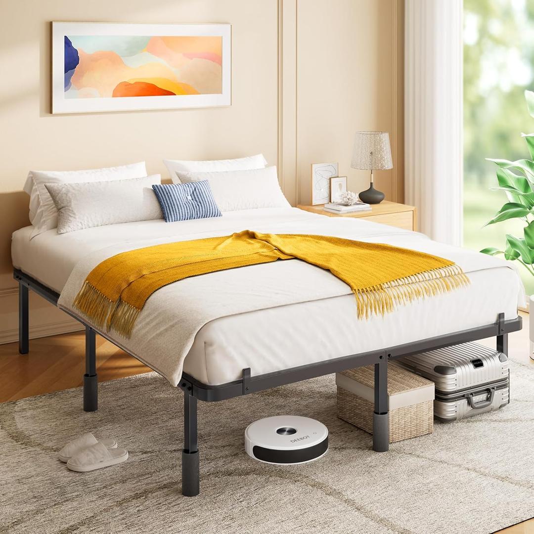 Marsail Bed Frame, 14-Inch High Platform Bed with Steel Slat Support, Mattress Stoppers & Rounded Corners, Heavy-Duty Metal Platform, 1600 lbs Max Weight, No Box Spring Needed, Full Size, MSBFF02