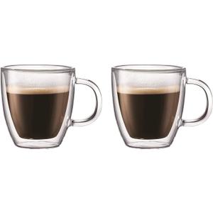 Bodum 5oz Bistro Double Wall Espresso Mug, High-Heat Borosilicate Glass, Set of 2, Clear