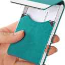 JuneLsy Business Card Holder Case - Professional PU Leather Business Card Case Metal Name Card Holder Pocket Business Card Carrier Women with Magnetic Shut (S-Mint Green) 5