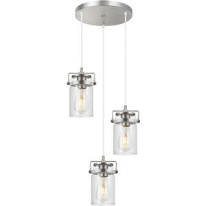 Pendant Lighting for Kitchen Island, Modern Glass Pendant Light Linear Chandelier for Dining Room Industrial 3 Light Hanging Light Fixture Adjustable Cord Farmhouse Ceiling Light Brushed Nickel Finish