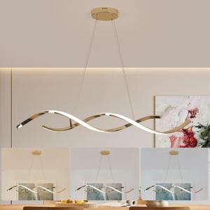 Dimmable Gold Chandelier for Dining Room, Adjustable Height Pendant Light Fixtures Over Table, Modern Kitchen Island Lighting, 42.9in 31W (Gold 42.9")