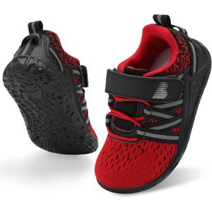BARERUN Baby Sneakers Toddler Shoes Soft Anti-Slip Sole Newborn First Walkers Infant Toddler Breathable Athletic Running Shoes (7.5-8 Toddler, Black/Red)