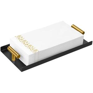 STWWO Napkin Holder for Bathroom, Guest Towel Holder Tray for Bathroom, Black Guest Napkin Holders with Golden T-Handle, Disposable Hand Towel Tray for Guest Room, Table, Kitchen
