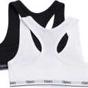 Hanes Girls' Cotton Racerback Sports Bra 2-Pack, Black/White, Medium