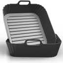 9-Inch Large Square Silicone Air Fryer Liners for Ninja AF141 AF181 AF142 Cosori 6QT, 2 Pack Silicone Pot Baking Accessories for Chefman, Instant, Cuisinart, Reusable Tray Insert 58QT (Black)