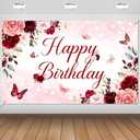 Avezano Floral Happy Birthday Banner for Women Girls Rose Gold Red Floral Birthday Party Decorations for Women Burgundy Flower B-day Party Supplies Banner (6x3.6ft)