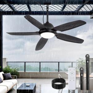 Fanbulous 52 Inch Waterproof Outdoor Ceiling Fan with Lights and Remote,IP65 Hanging Gazebo Fan with 3CCT 6-Speed DC Motor,Black Wet Rated Plug in Ceiling Fan with Cord for Patios Porch Pergola, Black, 52 inch