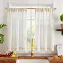 jinchan Tier Curtains 36 Inch for Small Window Linen Blend Cafe Curtains Farmhouse Rustic Half Window Drapes for Kitchen Living Room Bedroom Light Filtering Rod Pocket 2 Panels Neutral Crude