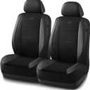 Skechers Air-Cooled Memory Foam Seat Covers, Mesh Thick Car Seat Covers, Piping Leather Car Seat Covers Front Seats, Airbag Compatible, Automotive Comfort Universal FitMost Cars, Vans, Truck, SUV, Black