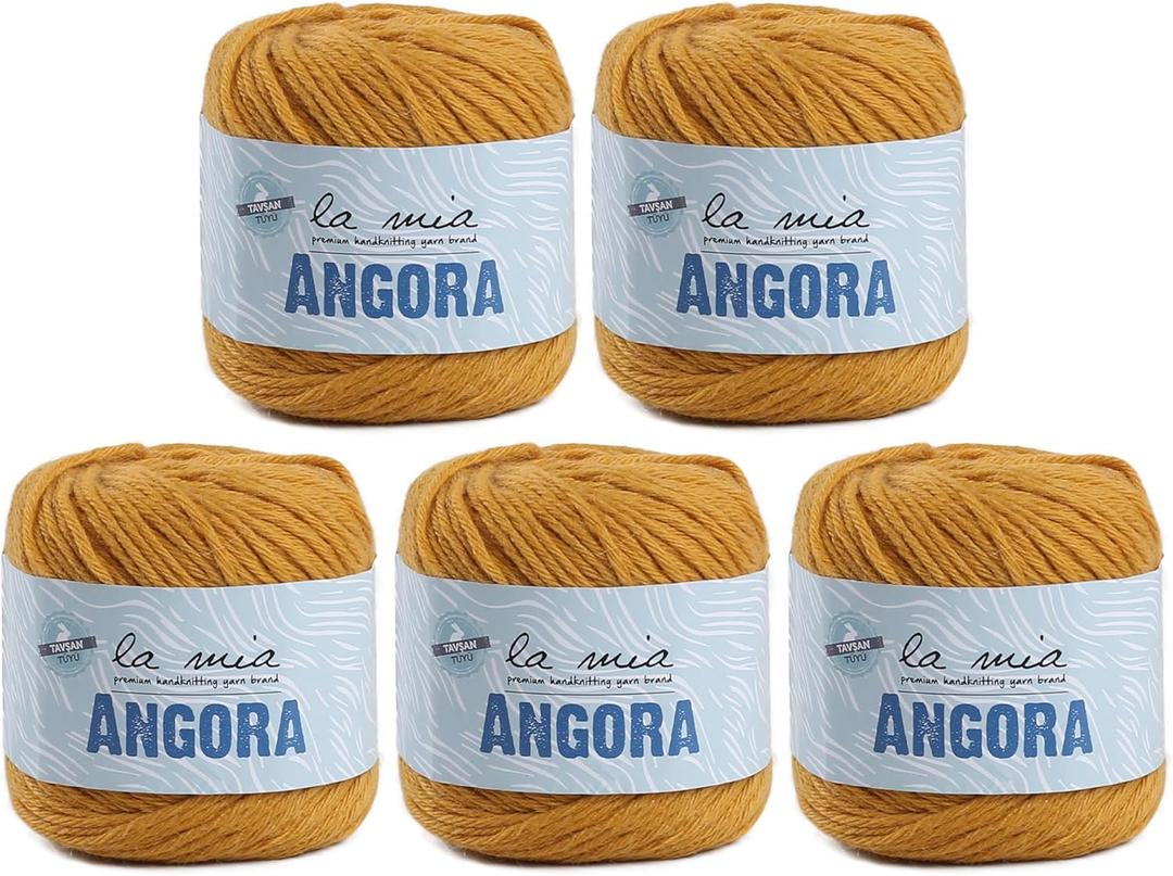 5 Ball La Mia Angora Wool Total 8.8 Oz. Each 1.76 Oz (50g) / 136 Yrds (125m), 15% Angora, Light-Dk Premium Yarns, Mustard-L123
